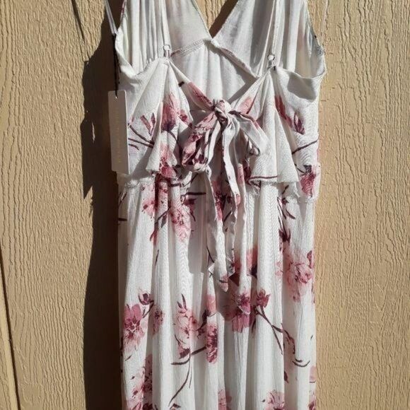 Cotton Candy Boho Romantic Feminine Floral Raw‎ Hem High Slit Maxi Dress Sz M - Picture 13 of 16